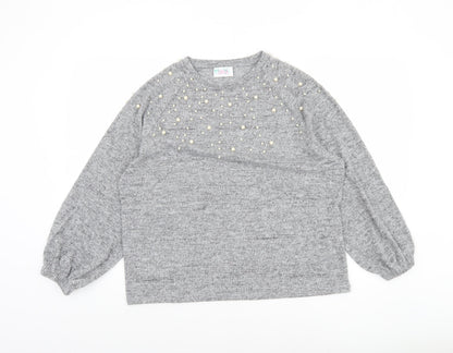 Savida Women Grey Beaded Long Sleeve Pullover Jumper Size L