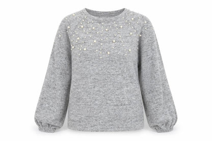 Savida Women Grey Beaded Long Sleeve Pullover Jumper Size L