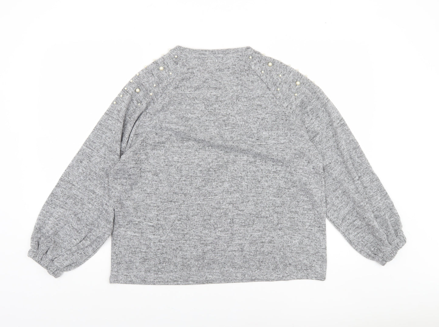 Savida Women Grey Beaded Long Sleeve Pullover Jumper Size L