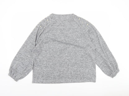 Savida Women Grey Beaded Long Sleeve Pullover Jumper Size L