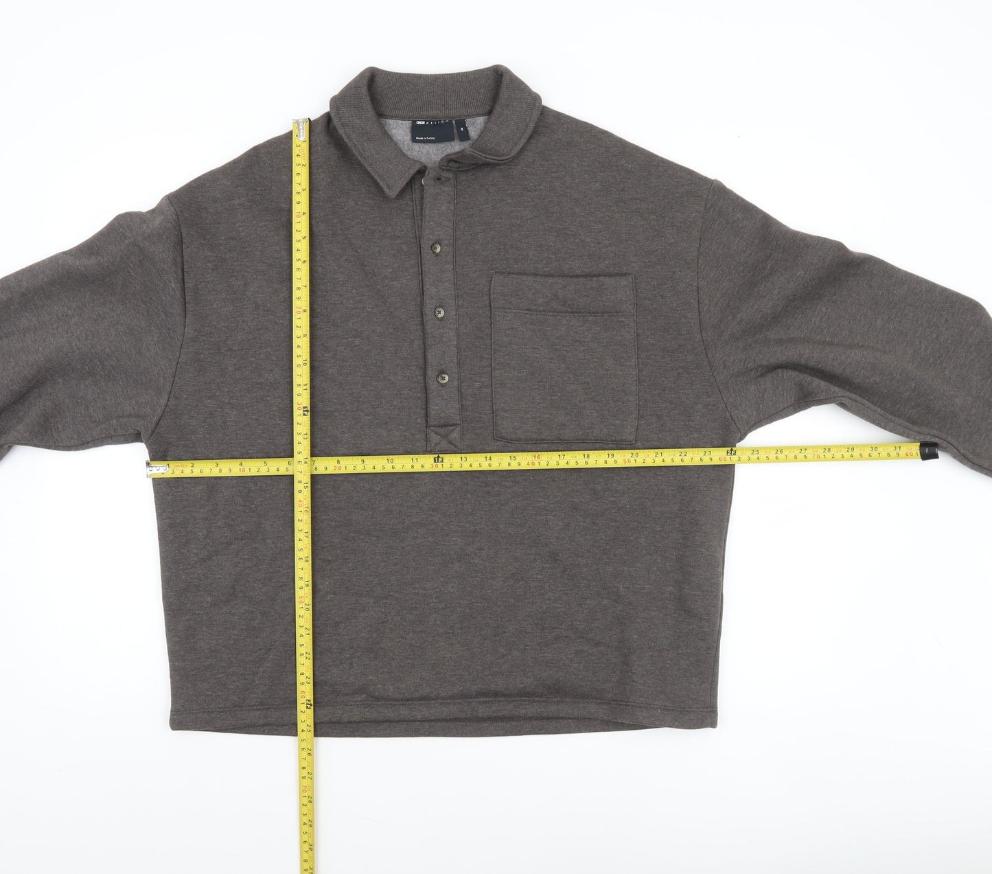 ASOS DESIGN Men's Brown Henley Fleece Sweatshirt XS Regular Fit