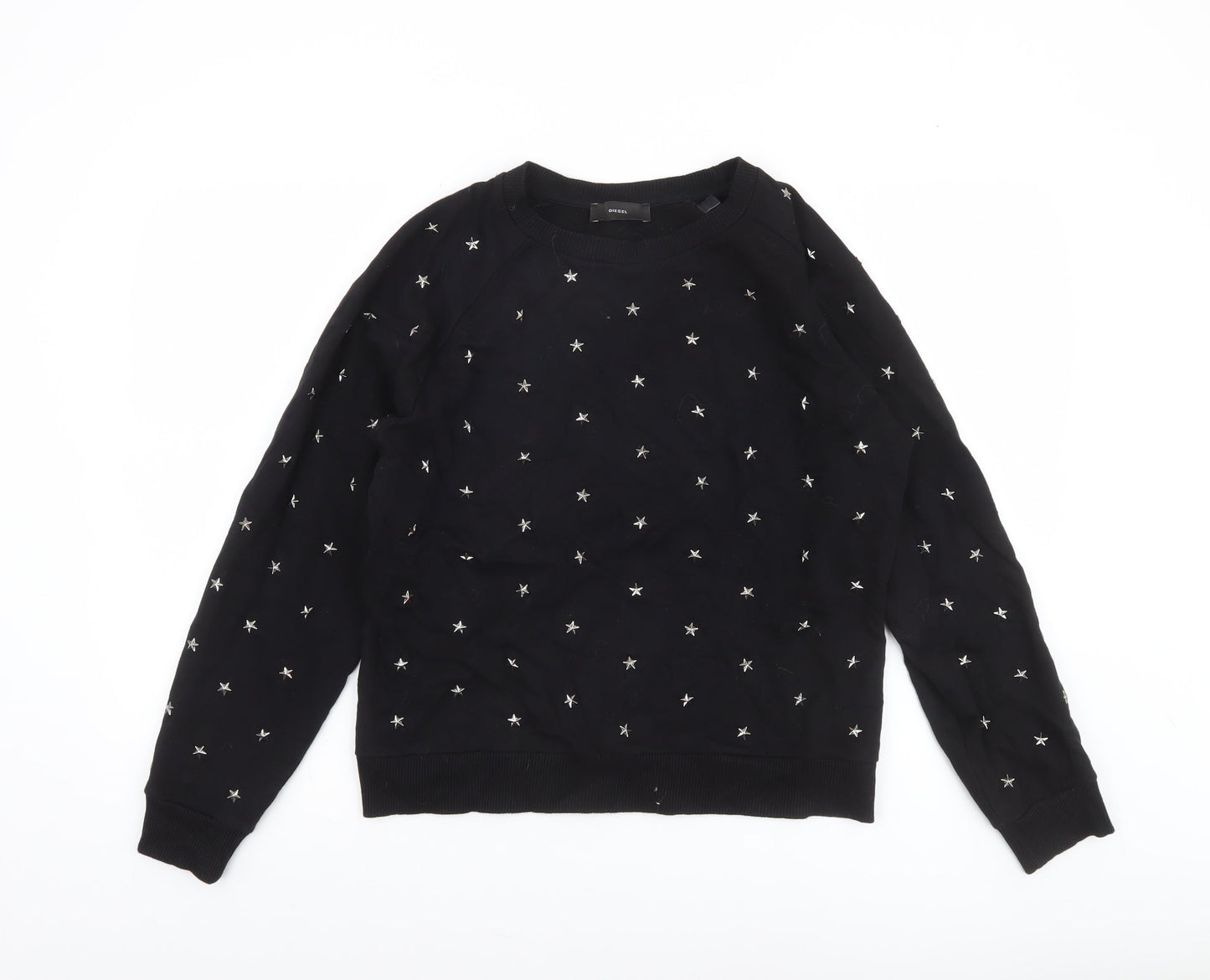 Diesel Women Black Star Studded Pullover Sweatshirt M