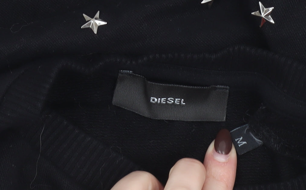 Diesel Women Black Star Studded Pullover Sweatshirt M