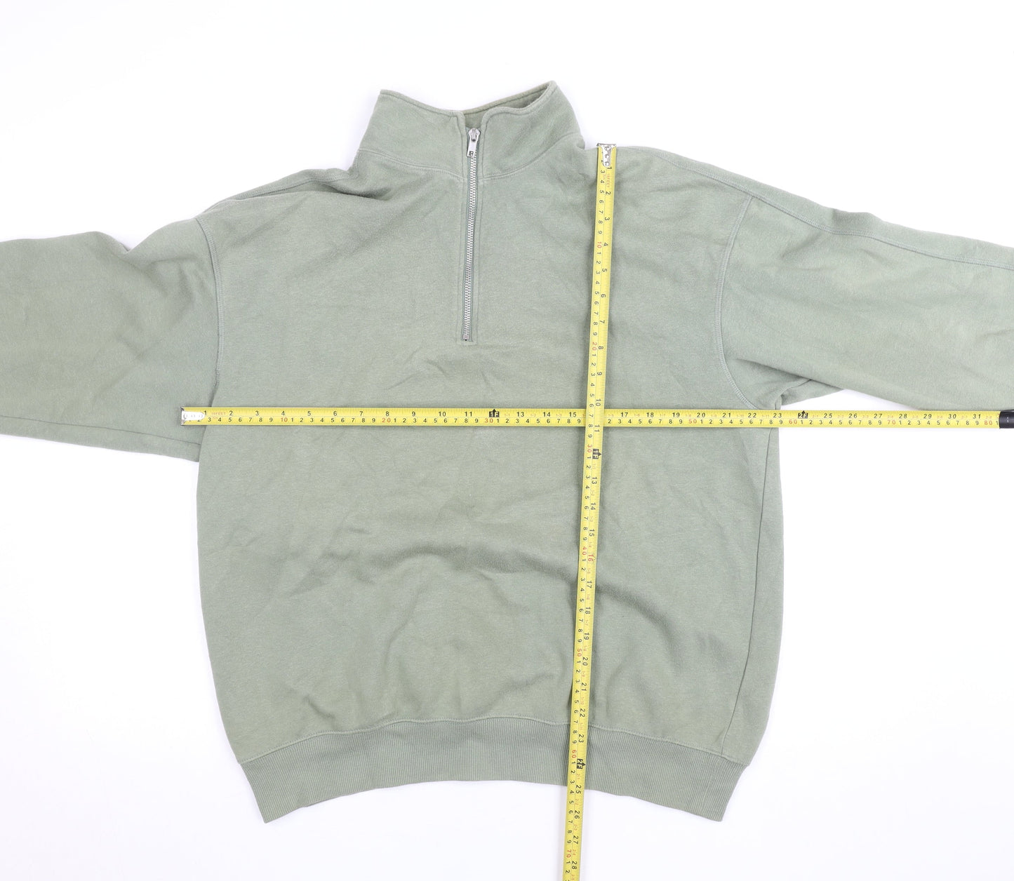 H&M Men's Green Relaxed Fit 1/2 Zip Fleece Sweatshirt L