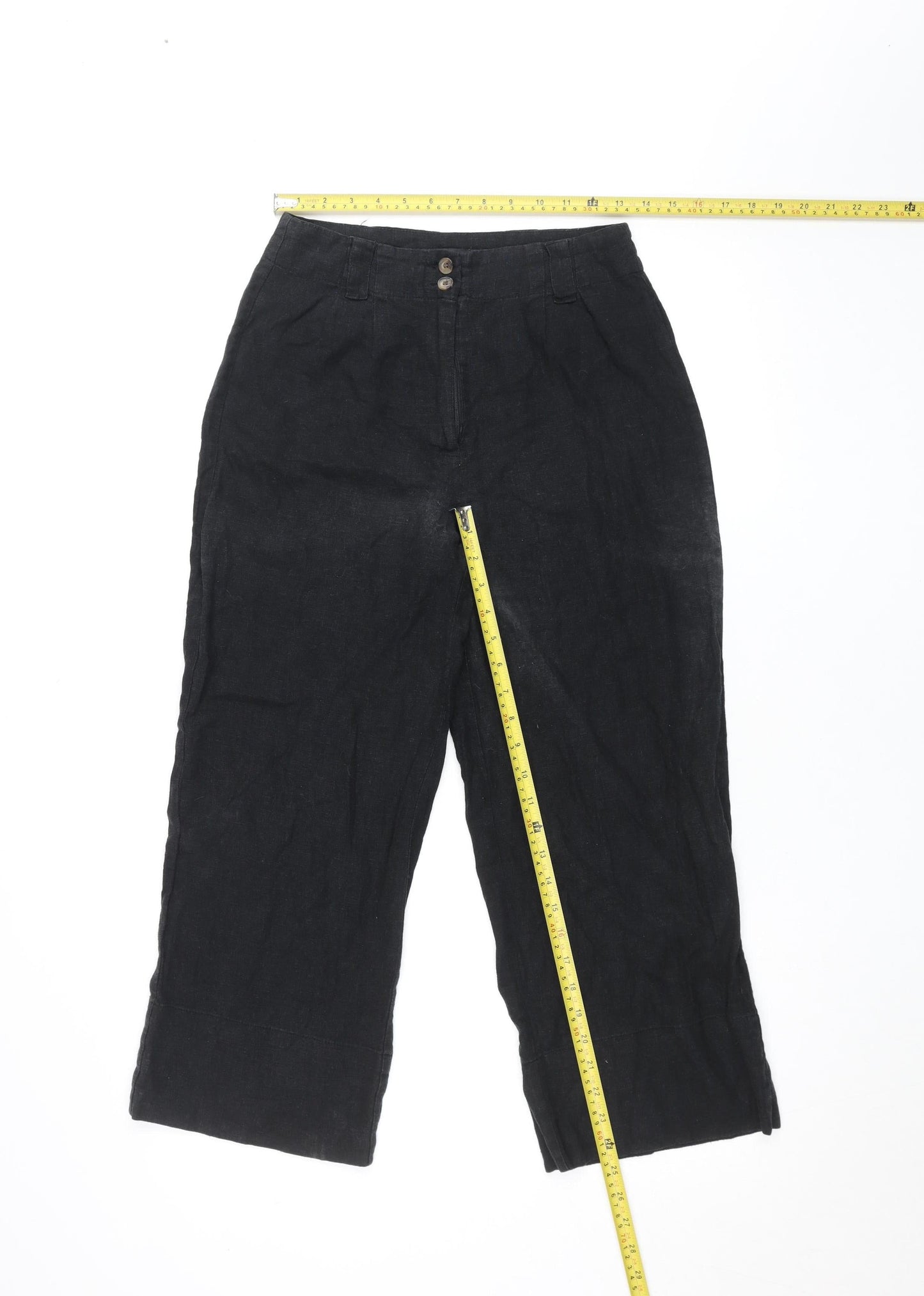 Glassons Women’s Black Linen Blend Cropped Wide-Leg Trousers Size 6