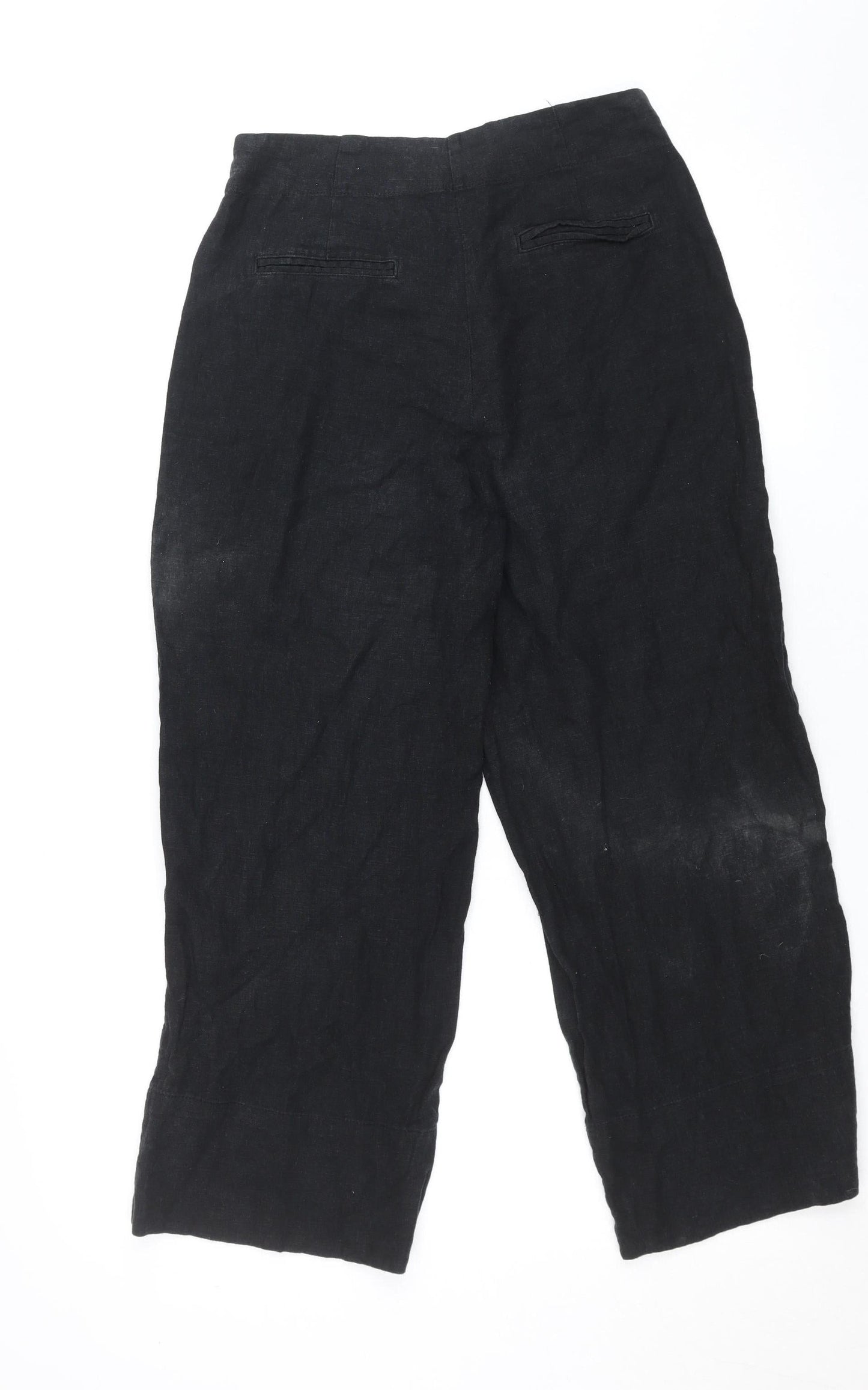 Glassons Women’s Black Linen Blend Cropped Wide-Leg Trousers Size 6