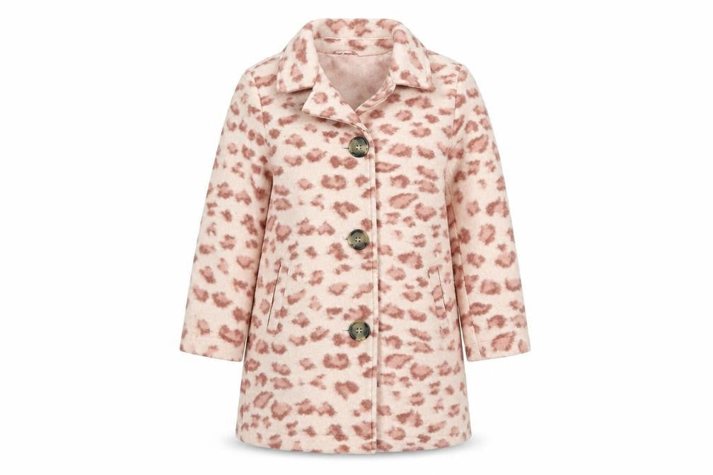 Tu Girls Pink Animal Print Mid-Length Button Coat Age 5-6 Years