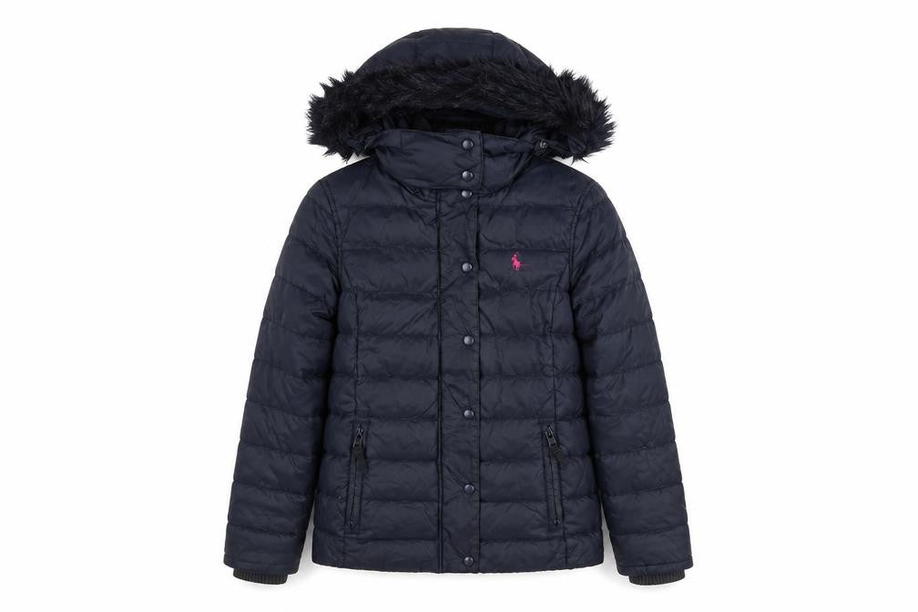 Jack Wills Girls Blue Hooded Puffer Jacket Coat UK 6 Faux Fur Trim Winter