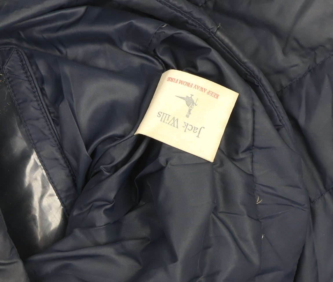 Jack Wills Girls Blue Hooded Puffer Jacket Coat UK 6 Faux Fur Trim Winter