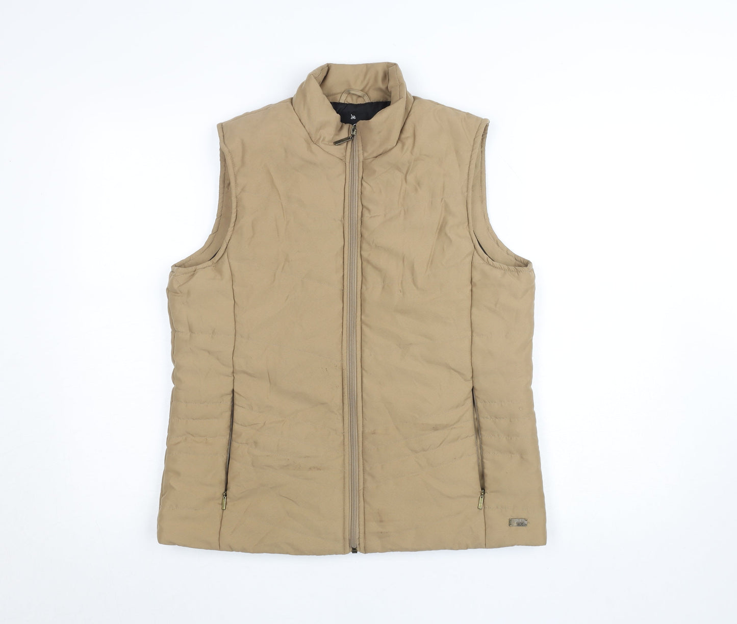 TIGI Womens Beige Cotton Blend Quilted Zip Waistcoat Bodywarmer Size 10