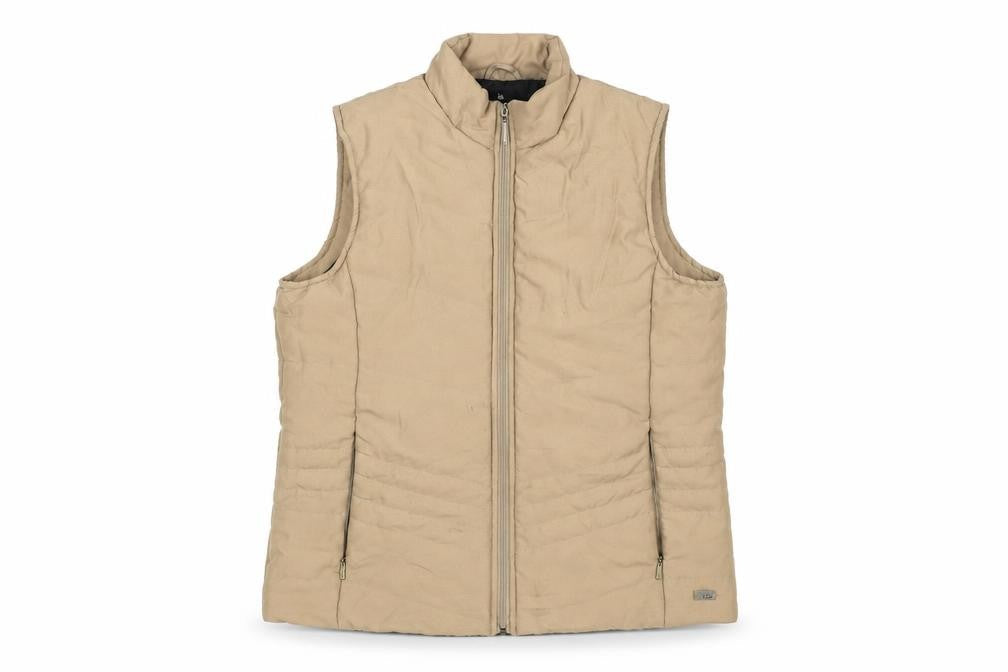 TIGI Womens Beige Cotton Blend Quilted Zip Waistcoat Bodywarmer Size 10