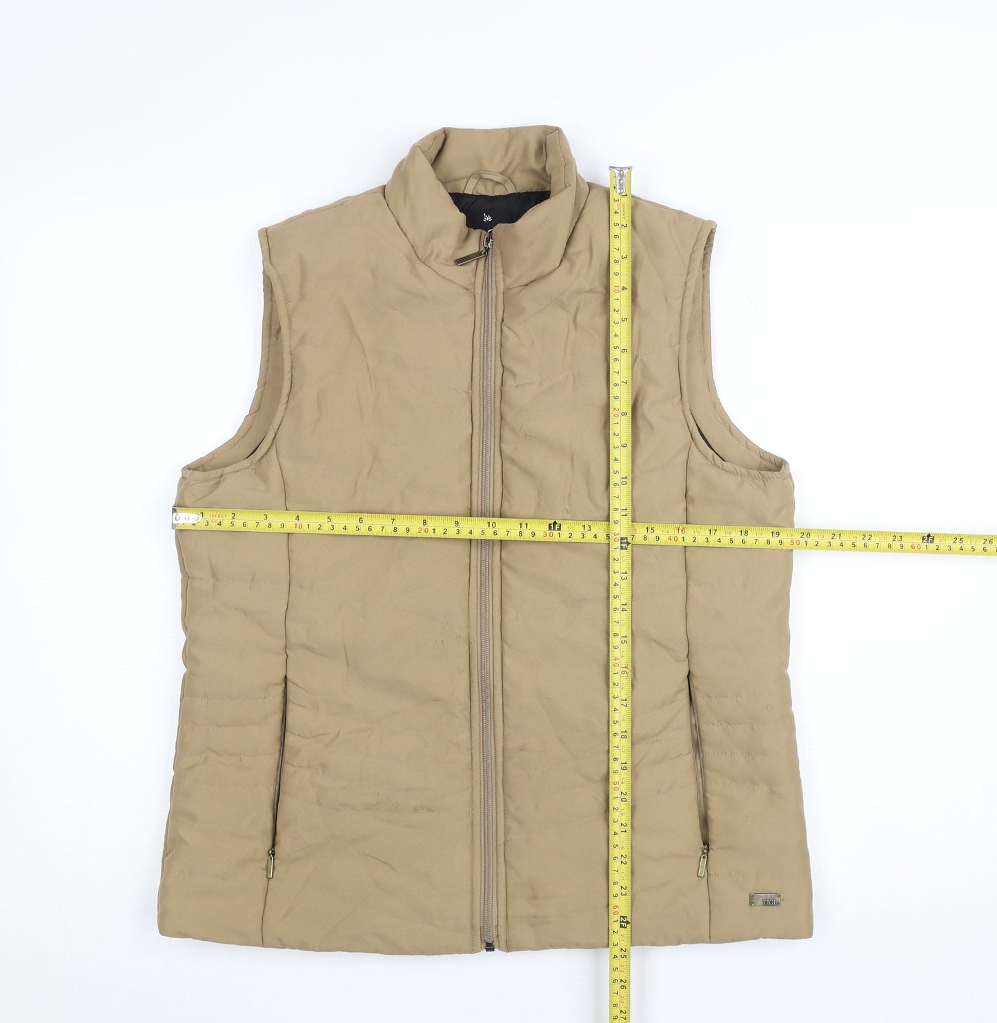 TIGI Womens Beige Cotton Blend Quilted Zip Waistcoat Bodywarmer Size 10