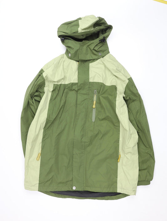 Outdoor Scene Girls Green Hooded Windbreaker Jacket Size L Water Resistant