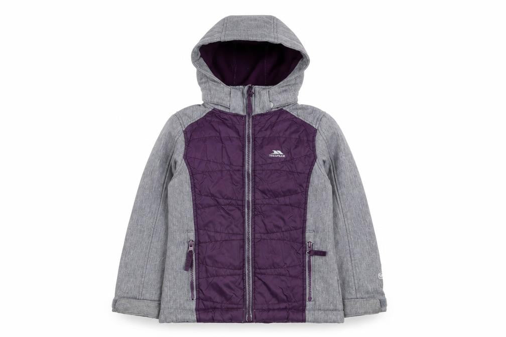 Trespass Girls Purple Softshell Hooded Jacket 3-4 Years Wind Resistant