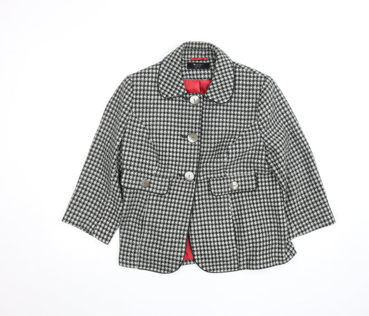 W Collection Women’s Black Houndstooth Wool Blazer Jacket Size 16