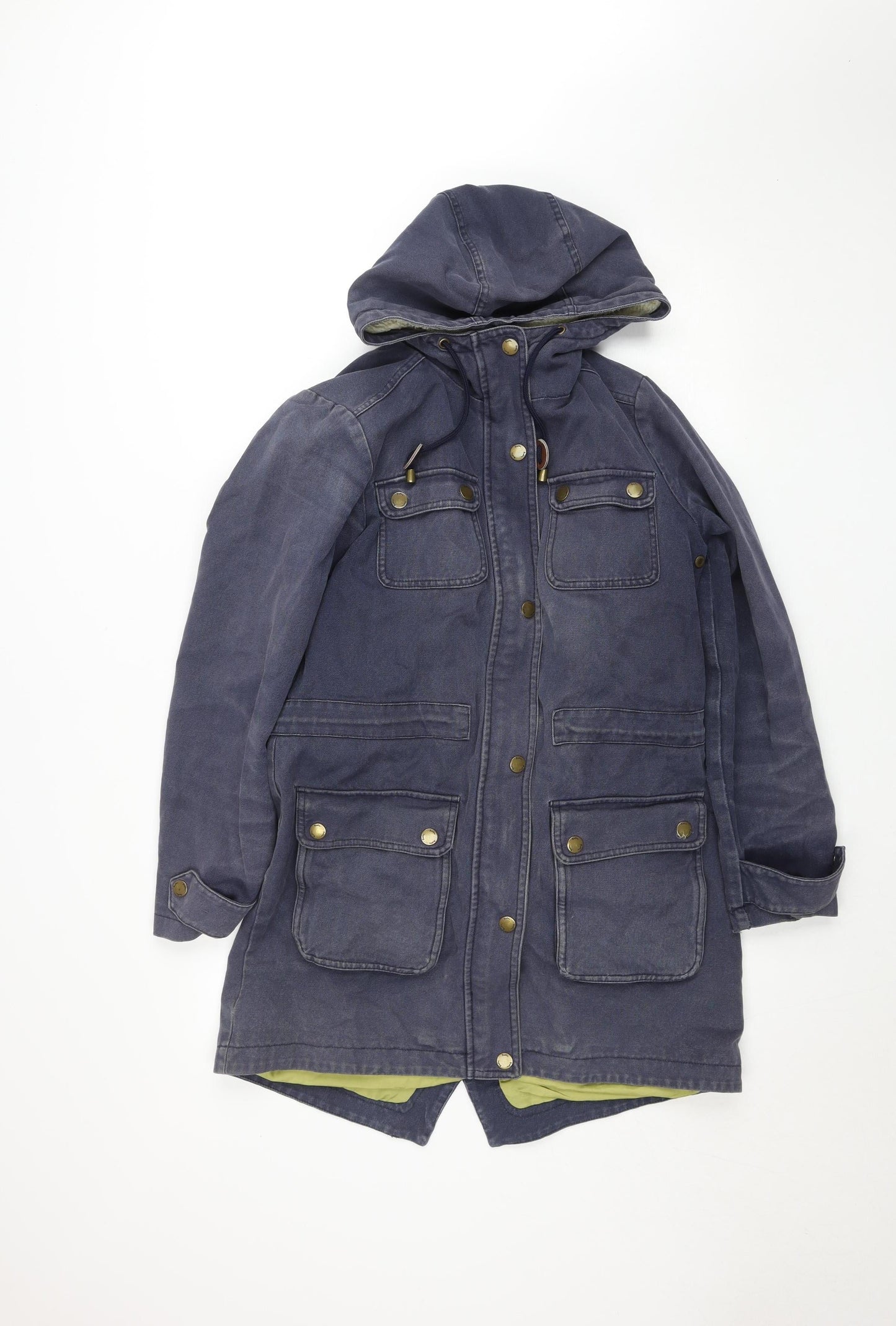 Boden Women's Blue Cotton Parka Coat UK 10 Hooded Long Lined Jacket