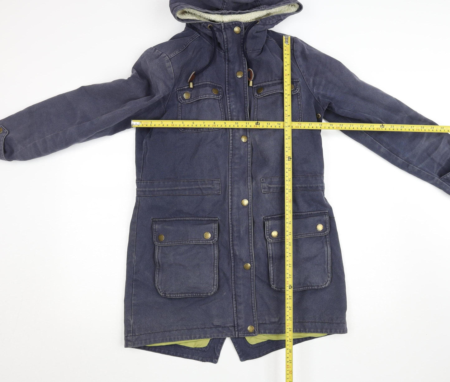 Boden Women's Blue Cotton Parka Coat UK 10 Hooded Long Lined Jacket