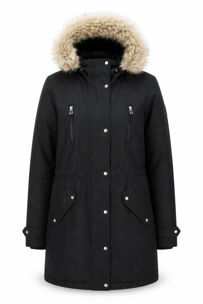 Vero Moda Womens Black Long Parka Coat Faux Fur Hood Size S