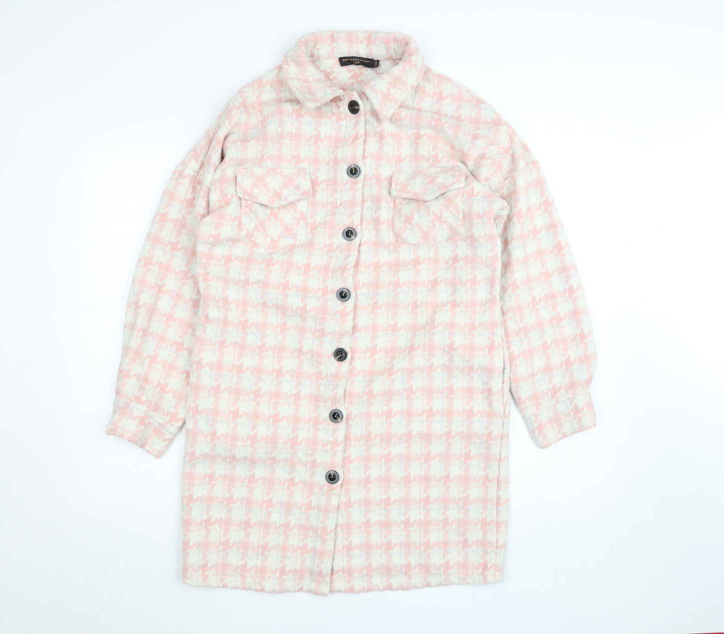 Amy & Clo Paris Women's Pink Tweed Check Mid-Length Coatigan Size S
