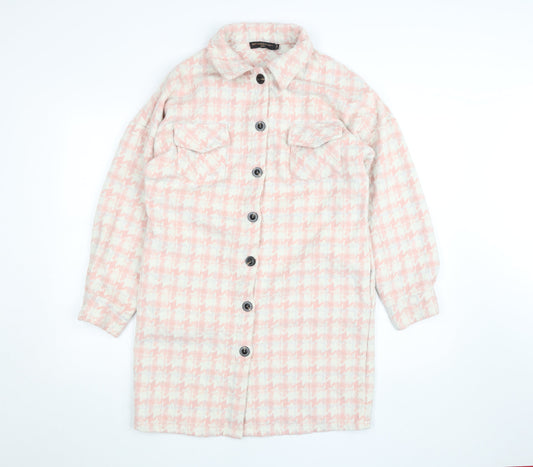 Amy & Clo Paris Women's Pink Tweed Check Mid-Length Coatigan Size S