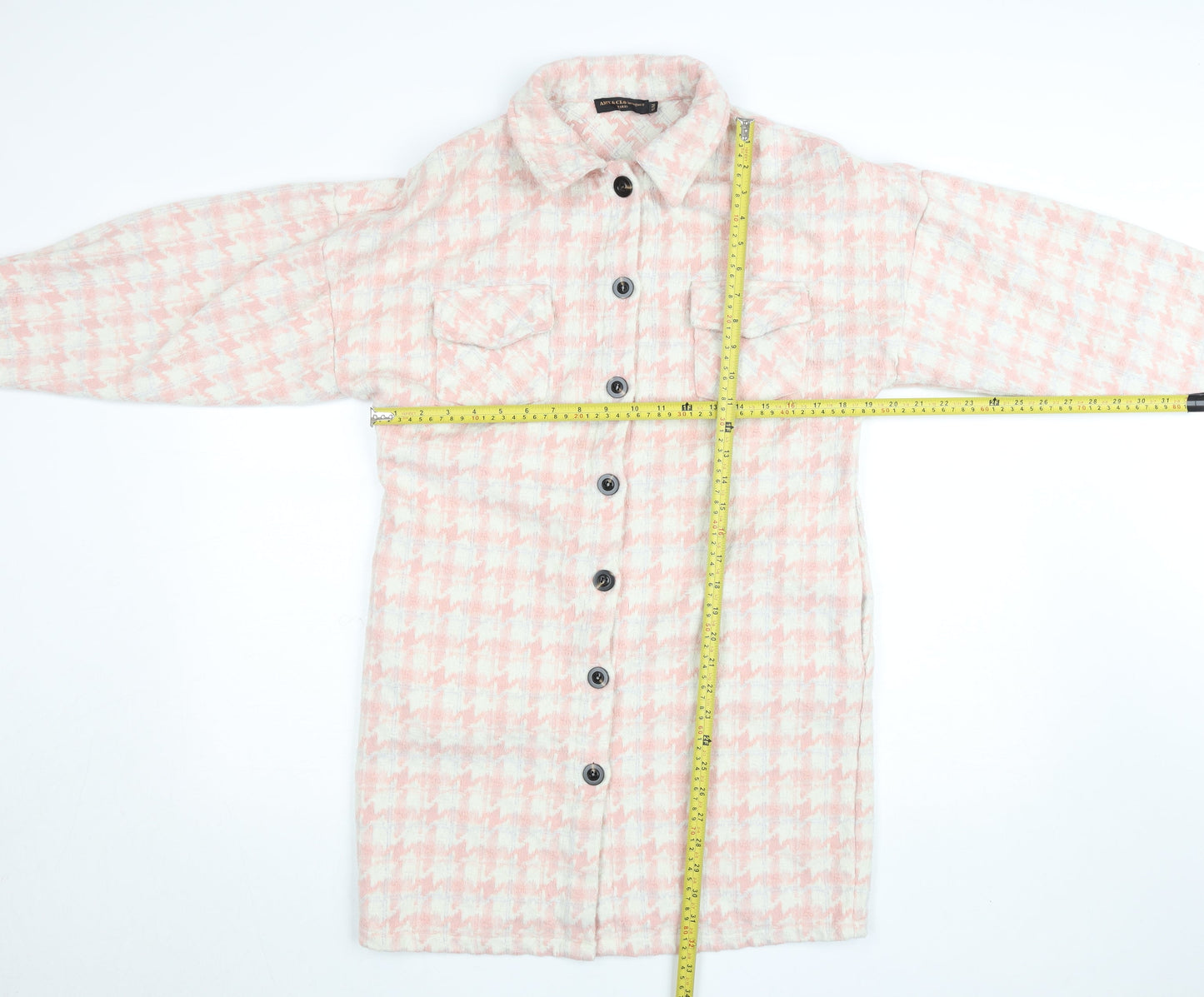 Amy & Clo Paris Women's Pink Tweed Check Mid-Length Coatigan Size S