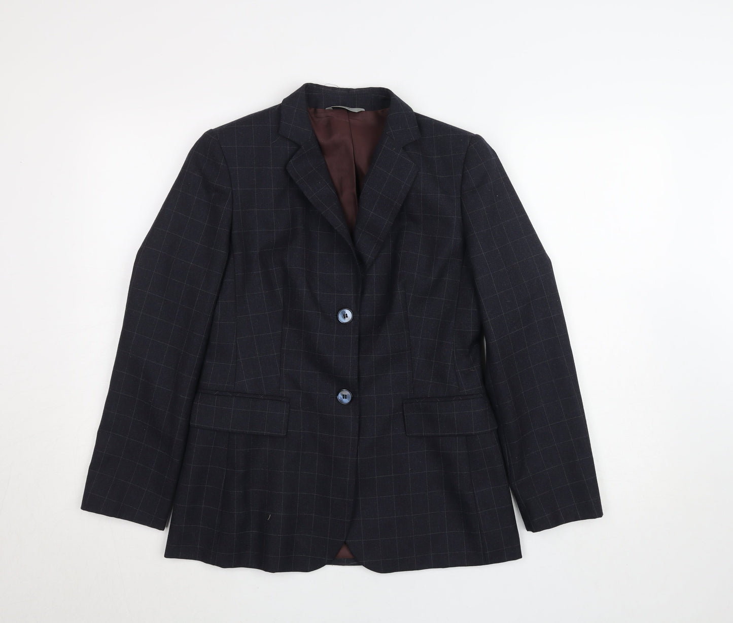 Marks and Spencer Women's Blue Wool Blend Petite Checked Suit UK 8
