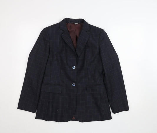 Marks and Spencer Women's Blue Wool Blend Petite Checked Suit UK 8