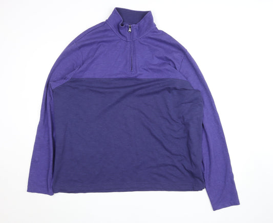 Chaps Men's Blue 2XL Colourblock 1/4 Zip Long Sleeve Top