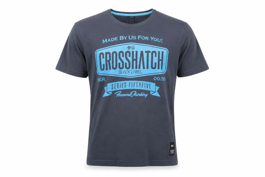 Crosshatch Men's Blue Graphic Print Short Sleeve Cotton T-Shirt L