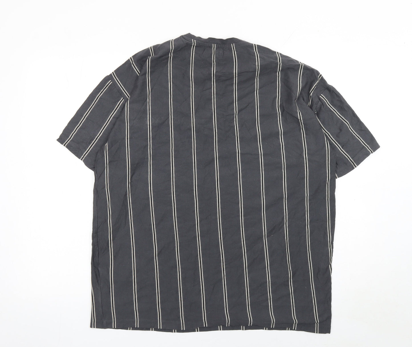 New Look Men’s Black Striped Cotton T-Shirt M Classic Crew Neck