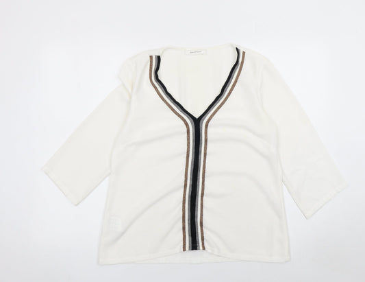 Promod Women Ivory V-Neck 3/4 Sleeve Blouse Size 10