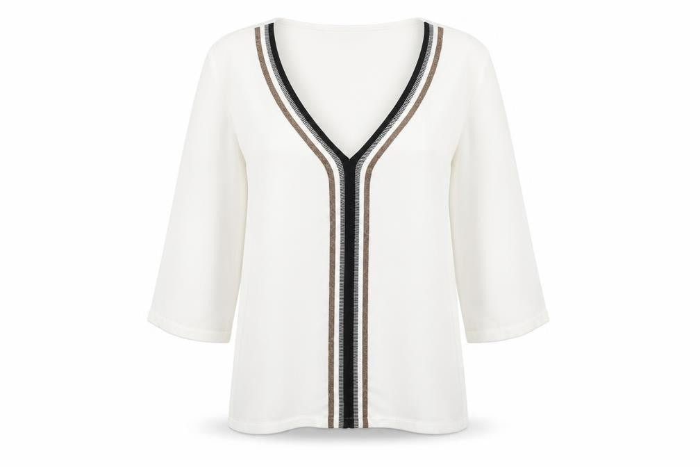 Promod Women Ivory V-Neck 3/4 Sleeve Blouse Size 10