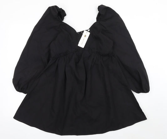 I Saw It First Women Black Short A-Line Puff Sleeve Dress Size 10