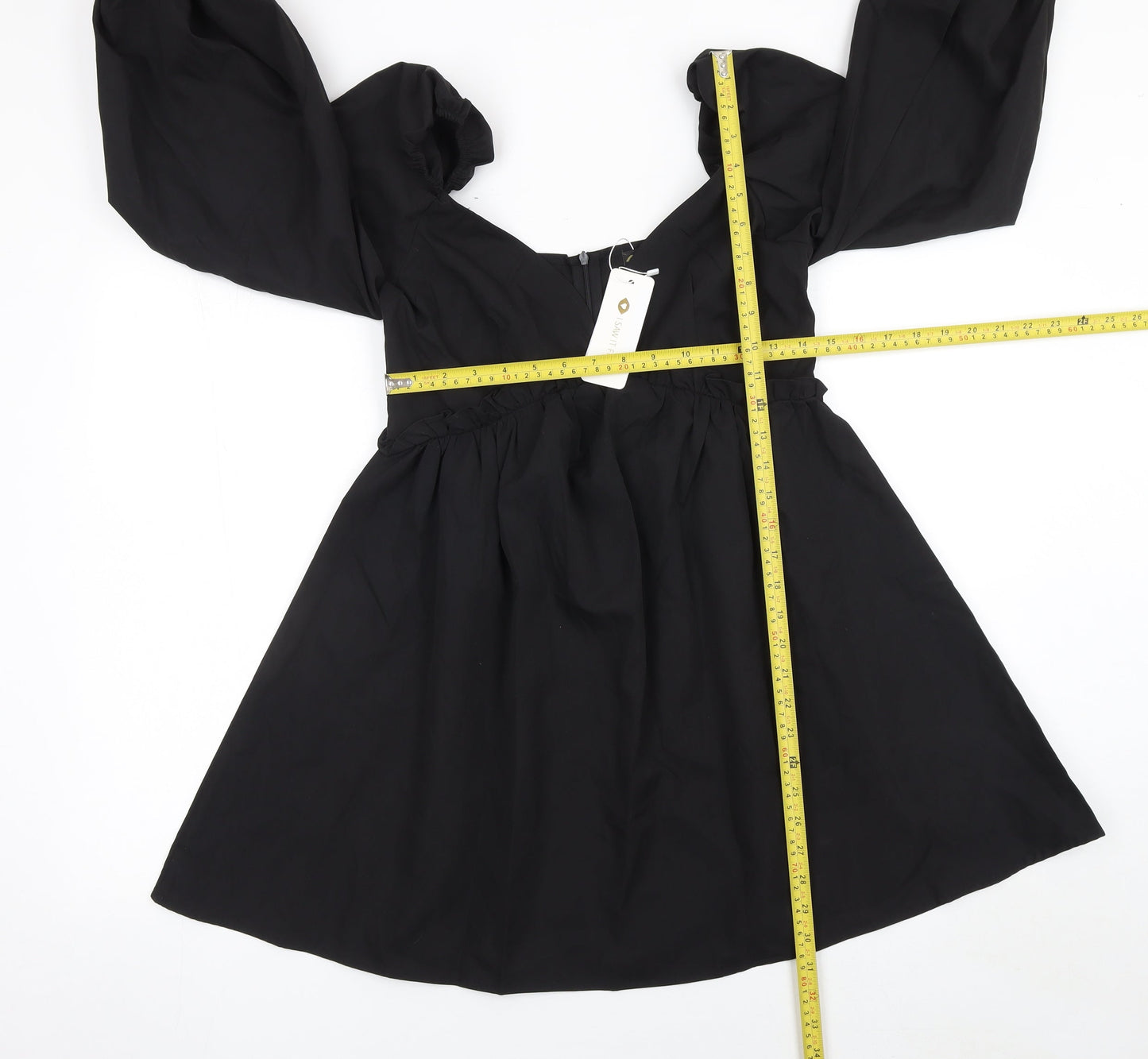 I Saw It First Women Black Short A-Line Puff Sleeve Dress Size 10