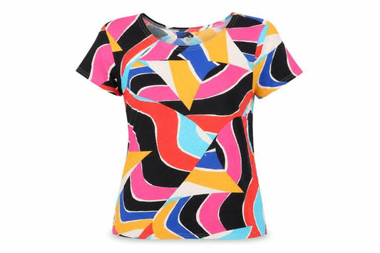 Natali Women's Multicoloured Geometric Short Sleeve Viscose T-Shirt Size 16