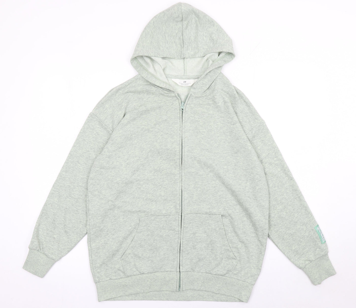 H&M Girls Grey Full Zip Hoodie 11-12 Years Cotton Blend Long Sleeve