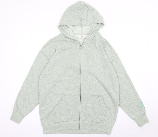 H&M Girls Grey Full Zip Hoodie 11-12 Years Cotton Blend Long Sleeve