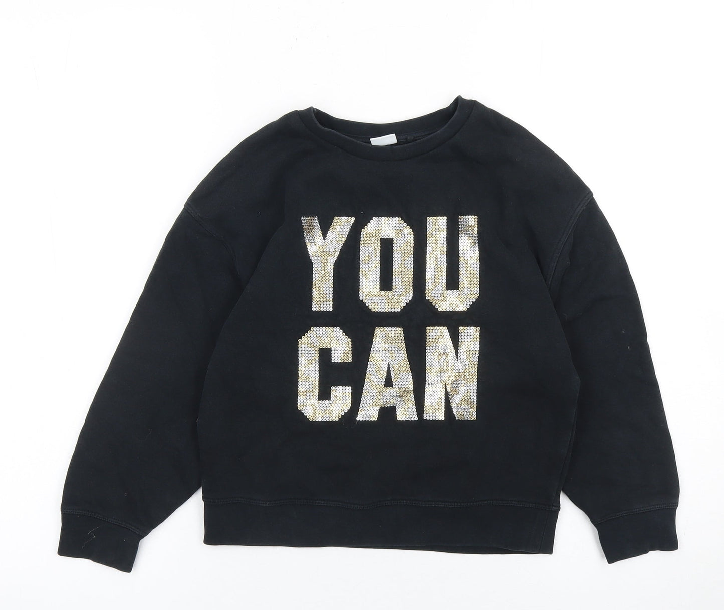 Next Girls Black Sequin 'You Can' Sweatshirt 8 Years Cotton Blend