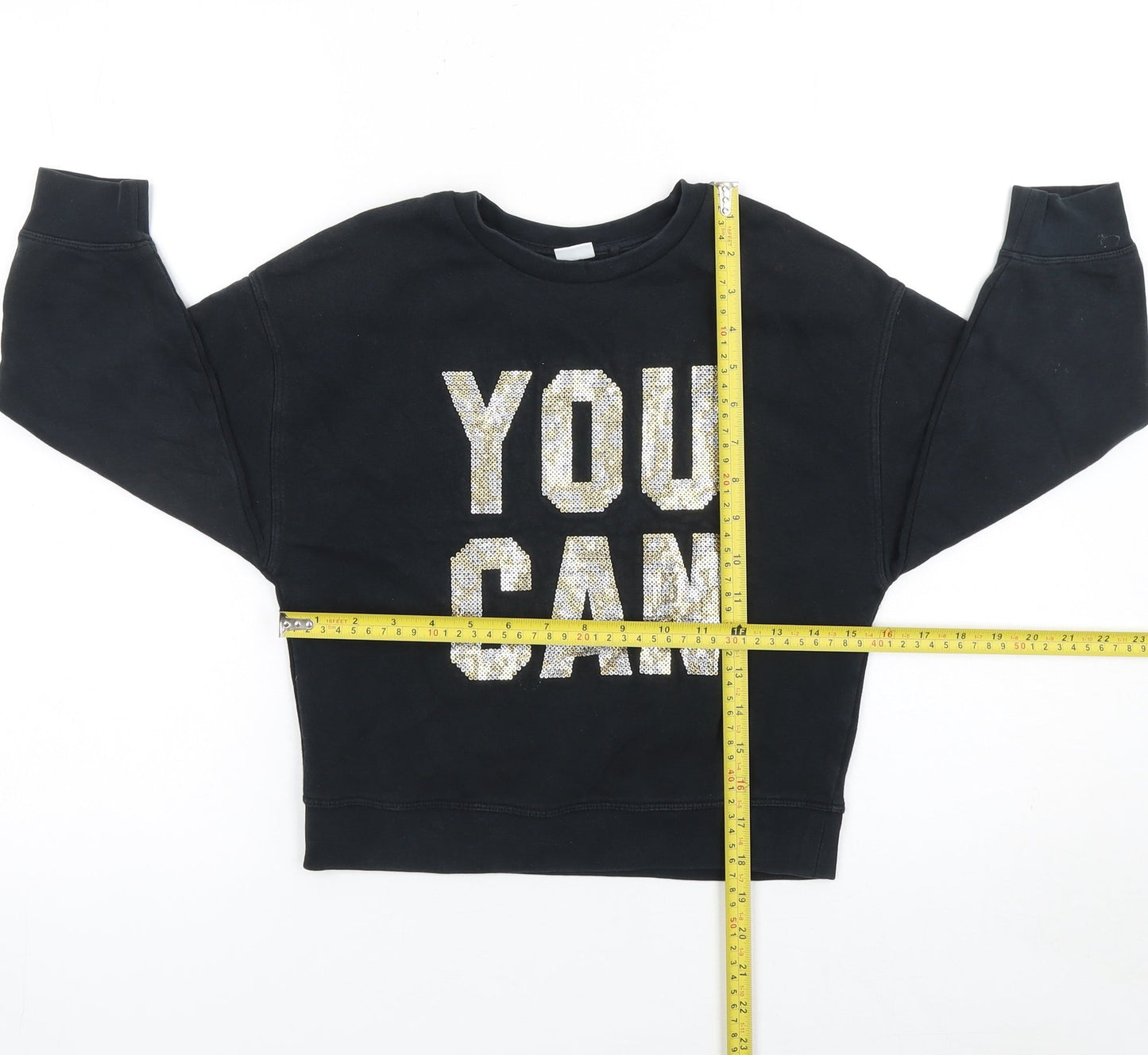 Next Girls Black Sequin 'You Can' Sweatshirt 8 Years Cotton Blend