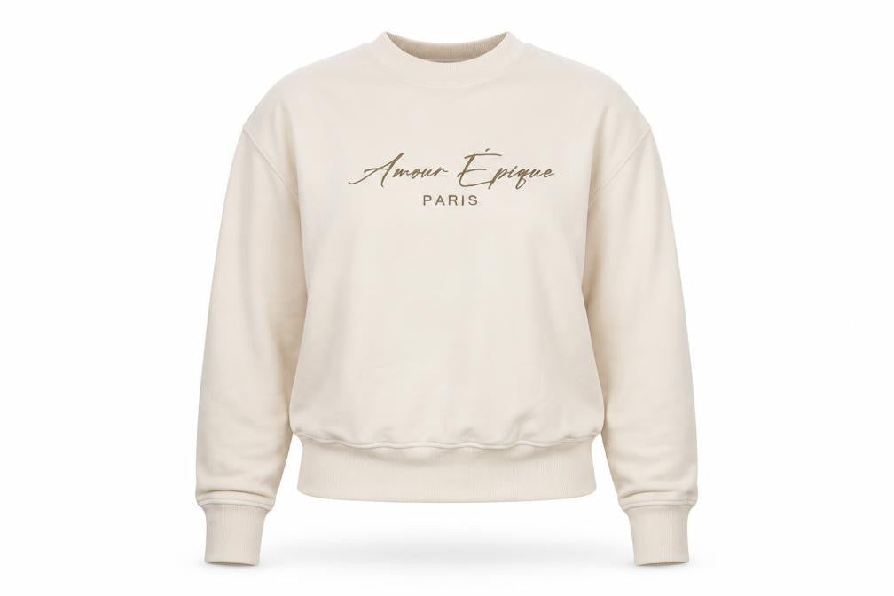 George Women Beige Amour Epique Paris Pullover Sweatshirt Size S 8-10