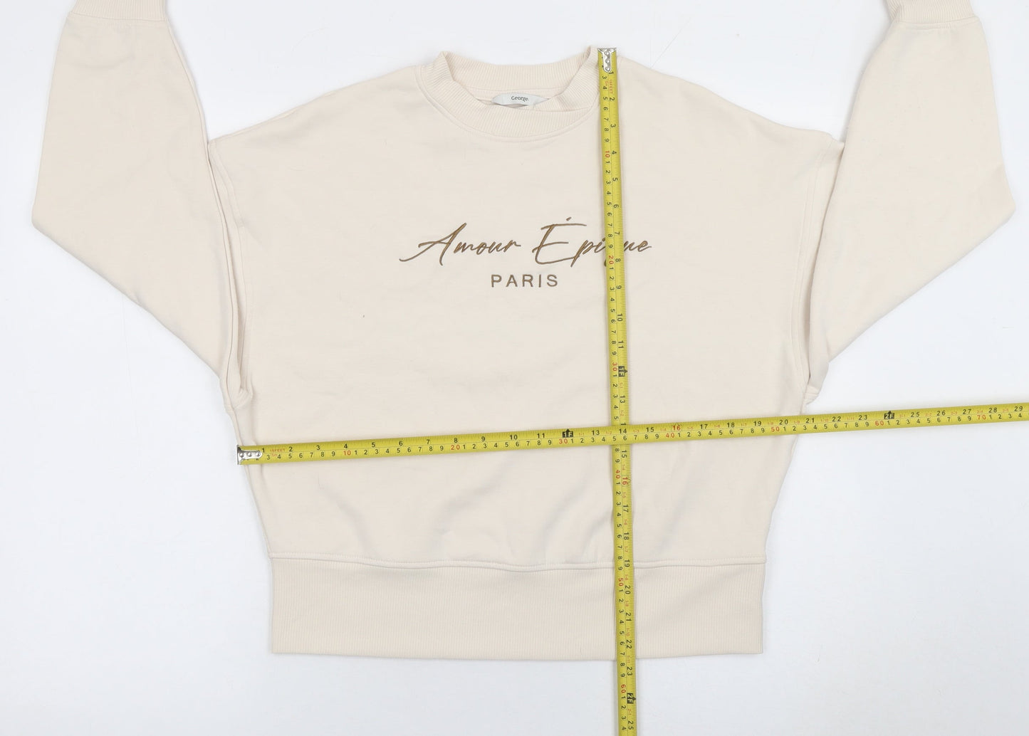 George Women Beige Amour Epique Paris Pullover Sweatshirt Size S 8-10