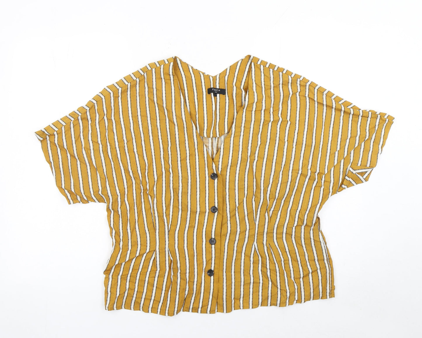 Frnch Paris Women's Yellow Striped Cropped Blouse Size L