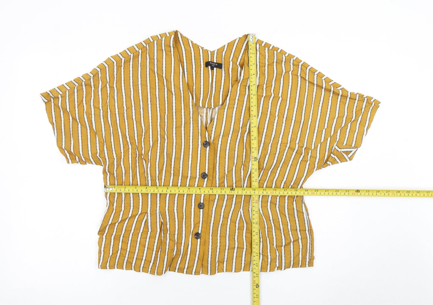 Frnch Paris Women's Yellow Striped Cropped Blouse Size L