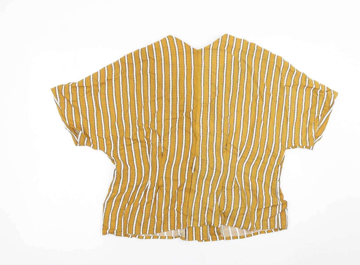 Frnch Paris Women's Yellow Striped Cropped Blouse Size L