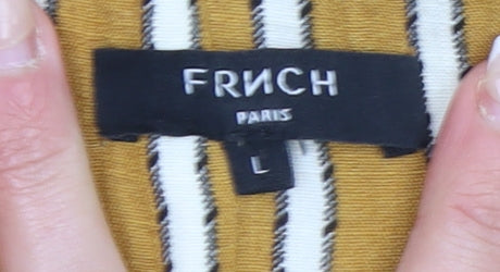 Frnch Paris Women's Yellow Striped Cropped Blouse Size L