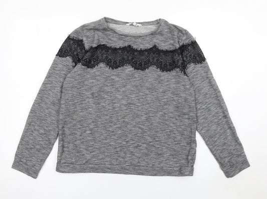 Peacocks Women Grey Lace Panel Long Sleeve Knit Jumper Size 14