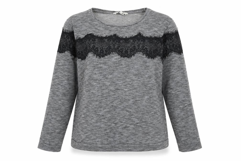 Peacocks Women Grey Lace Panel Long Sleeve Knit Jumper Size 14