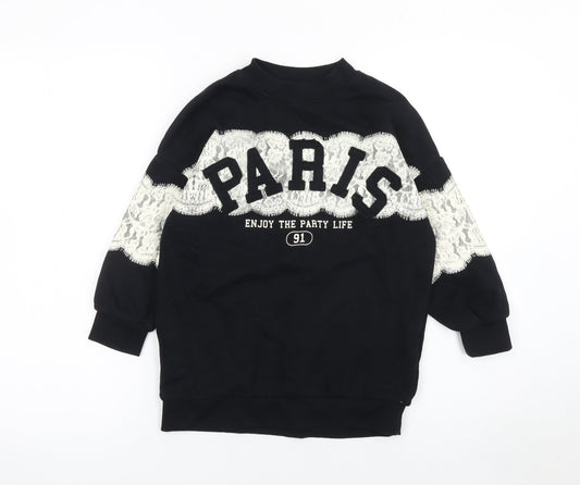 Marks and Spencer Girls Black Paris Lace Pullover Sweatshirt 7 Years