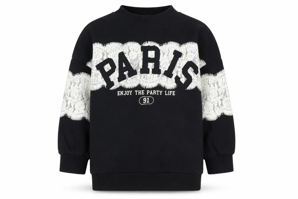 Marks & Spencer Girls Black Paris Lace Pullover Sweatshirt 7 Years