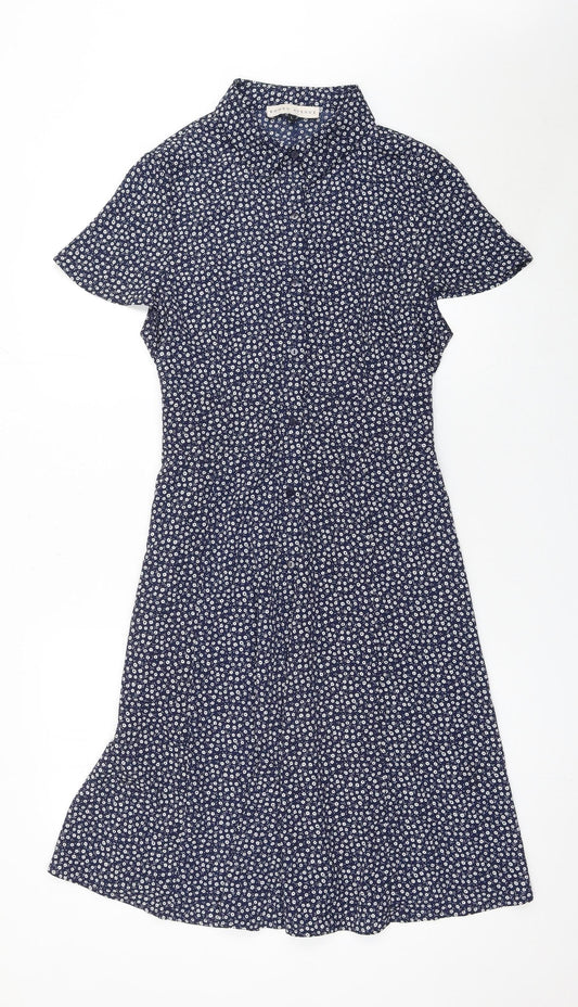 Rowen Avenue Women's Blue Floral Shirt Dress L Short Sleeve